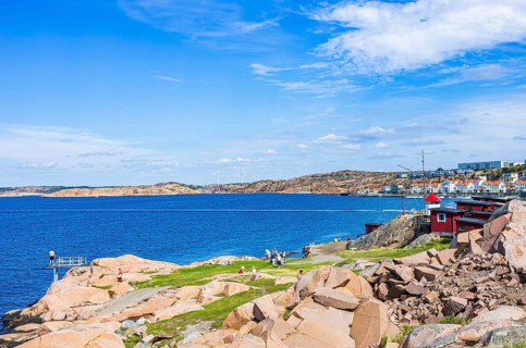 Rinkenäs seaside resort and view of the archipelago, coast of Lysekil, Bohuslän, Västra Götalands