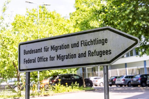 Federal Office for Migration and Refugees (BAMF) . Sign with federal eagle. Competent authority for