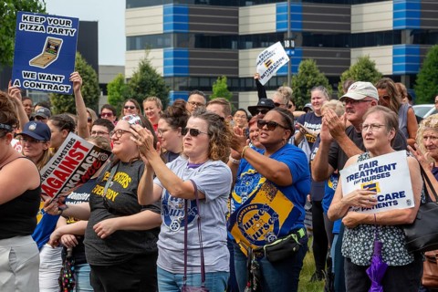 Southfield, Michigan - Nurses rally outside Corewell Health during their fight for a union contract
