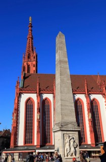 Obelisk, market fountain in the shape of an obelisk, Marienkapelle on the Würzburg market square,