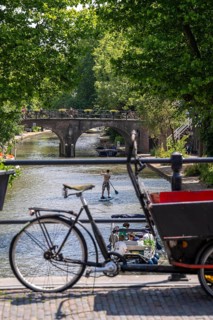 The old town centre of Utrecht, Oudegracht, around 2 km long with many old houses, shops,