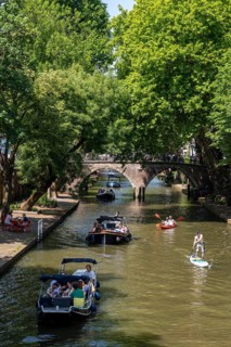 The old town centre of Utrecht, Oudegracht, around 2 km long with many old houses, shops,
