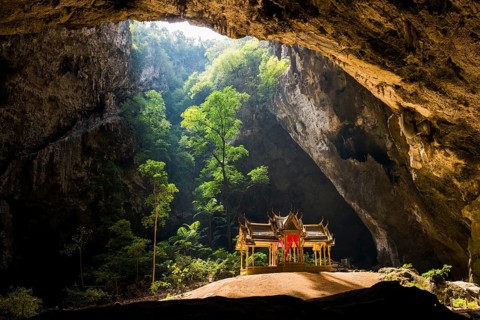 Temple in a stalactite cave, Phraya Nakhon Cave, Khao Sam Roi Yot National Park, Hua Hin, Prachuap