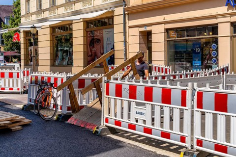 Roadworks in Brandenburger Straße, shopping street in Potsdam, Brandenburg, Germany