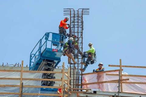 Detroit, Michigan - Construction of the 25-story JW Marriott Detroit Water Square hotel