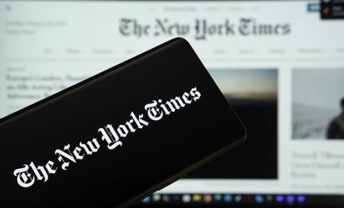 Dhaka, Bangladesh - 18 March 2025: The logo of the the new york times is displayed on a smartphone