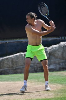 Training, warm-up, Alexander Zverev GER, upper body naked, tennis, ATP 250, BOSS Open 2025,