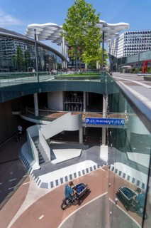 Entrance and exit to the central bicycle car park at Stationsplein, the largest bicycle car park in