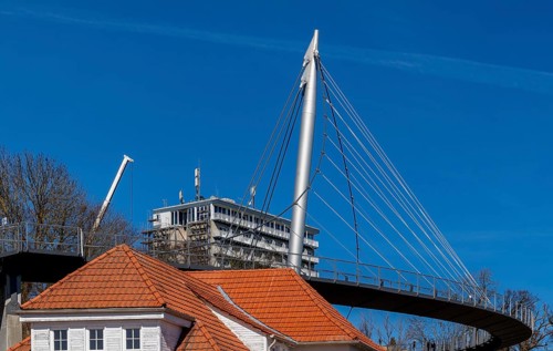 Balcony facing the sea, bridge from the Sassnitz circular path at the harbour, Sassnitz, Rügen,