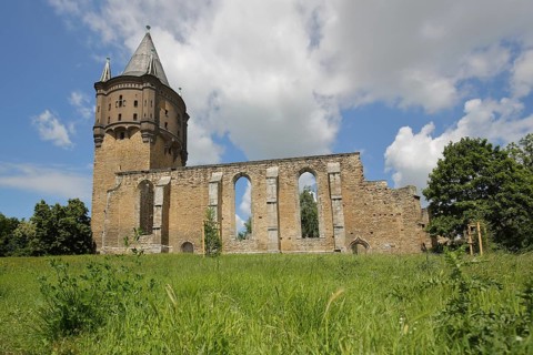 Romanesque church ruins of St Sixti, tower, Merseburg, Saxony-Anhalt, Germany