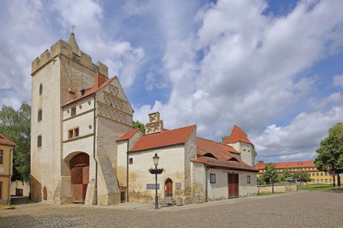 Historic Marientor, former town fortification, town wall, town gate, town tower, Saale, Naumburg,