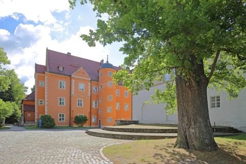 Prince's house backlit by the former Cistercian abbey, Schulpforte, Pforta State School, Bad Kösen,