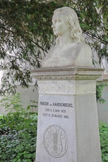 Novalis monument to the writer and philosopher Friedrich von Hardenberg, head, bust, inscription,