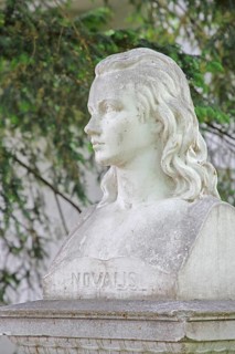Novalis monument to writer and philosopher Friedrich von Hardenberg, head, bust, inscription,