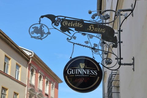 Guinness nose plate on the portal of the Geleitshaus, Gustav Adolf Museum, Weißenfels,