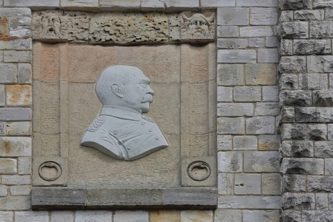 Relief of Otto von Bismarck on the Bismarck Tower built in 1907, monument, head, Weißenfels,