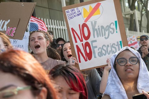 Detroit, Michigan USA - 14 June 2025 - Thousands gathered for a 'No Kings' rally, protesting