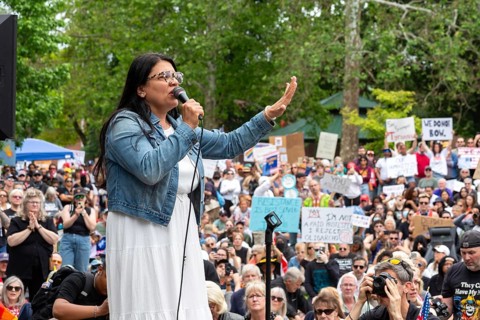 Detroit, Michigan USA - 14 June 2025 - Congresswoman Rashida Tlaib spoke as thousands gathered for