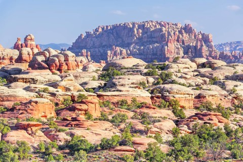 Sandstone pinnacles, Chesler Park, The Needles district, Canyonlands National Park, Utah, USA