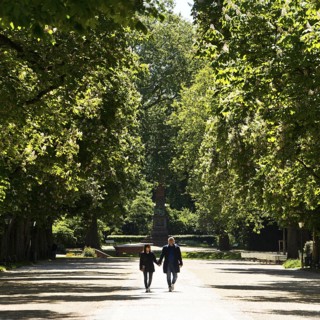 Fountain avenue in the spa gardens of Bad Homburg vor der Höhe, Hesse, Germany