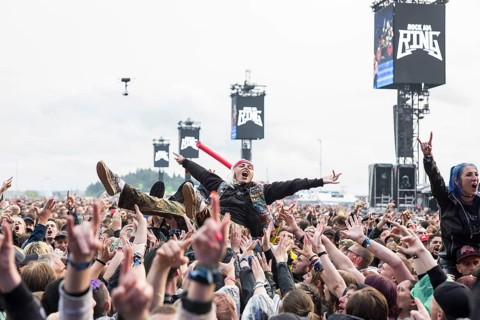 Festival visitor crowdsurfing at the Rock am Ring Festival on Friday, Nürburgring race track race