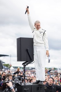 Felix Brummer (Felix Kummer), singer of Kraftklub at a secret gig of the band at the Rock am Ring