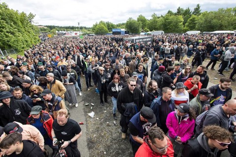 Festival visitors in front of the main entrance at the Rock am Ring Festival on Friday, Nürburgring