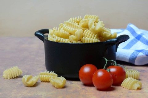Italian pasta, Radiatori variety, in pots