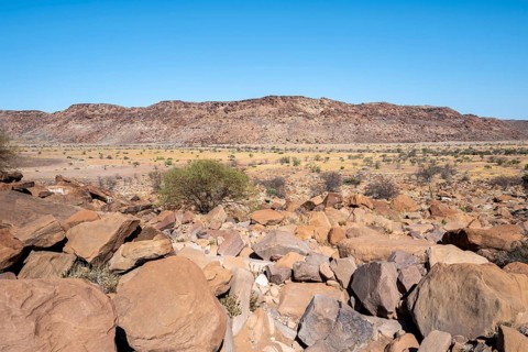 Barren landscape in a valley, Twyfelfontein, Kunene, Namibia