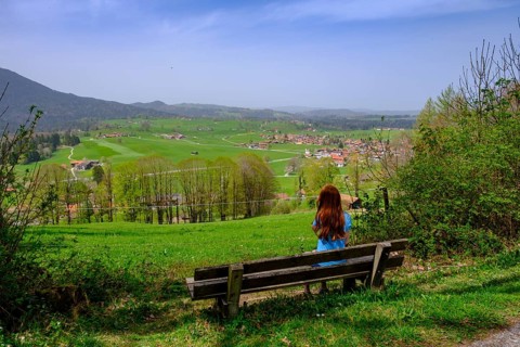 View of the Leitzach Valley from the Schwarzenberg near Hundham, Leitzach Valley, Upper Bavaria,