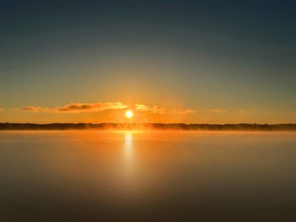 Evening mood, light fog over Lake Starnberg, Bavaria, Germany