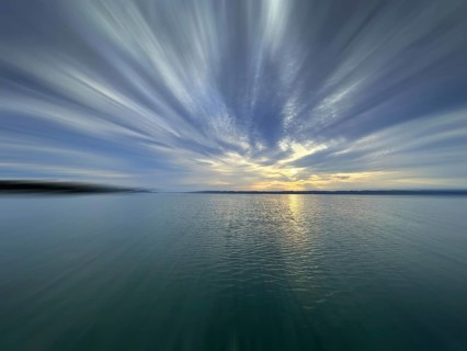 Evening mood, Lake Starnberg, zoom effect, Bavaria, Germany