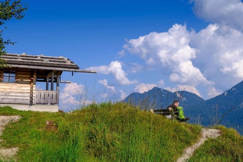 At the summit, Magdalena Neuner Weg, Krepelschrofen, Wallgau, Werdenfelser Land, Upper Bavaria,