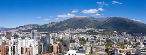 Quito, Ecuador. Panoramic skyline of Carolina Park modern condominiums in central business district
