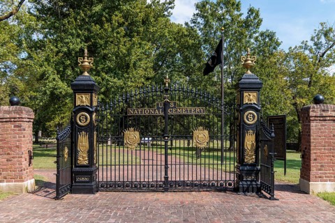 Iron gates at the entrance to the US National Cemetery in the Shiloh National Military Park in