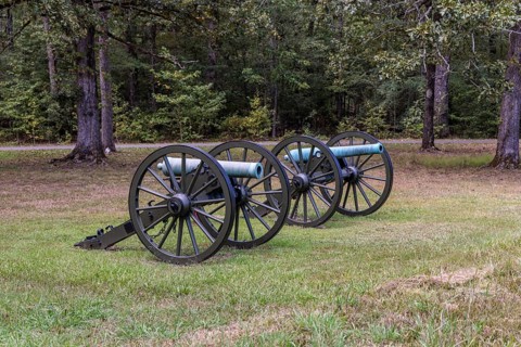Cannons on the battlefield at the Shiloh National Military Park in Pittsburg Landing, Tennessee