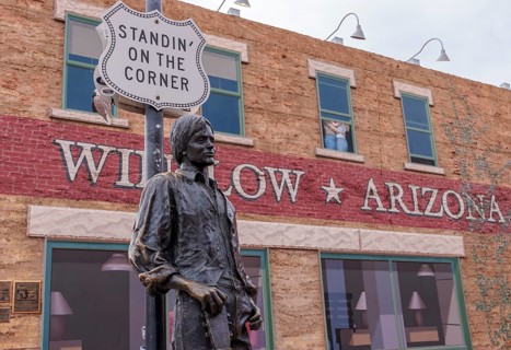 Statue of Glen Frey Standin' on a Corner in Winslow Arizona as sung in the classic Glenn Frey and