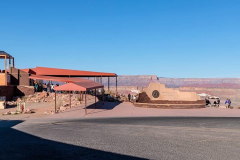 Entrance sign at Grand Canyon West on the Hualapai Native American Reservation near Peach Springs,
