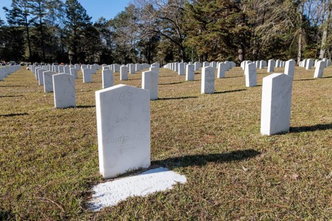 Headstones of many unknown confederate soldiers at the Enterprise Confederate Cemetery in