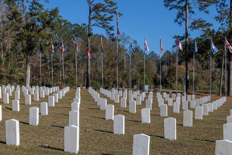 Headstones of many confederate soldiers at the Enterprise Confederate Cemetery in Enterprise,