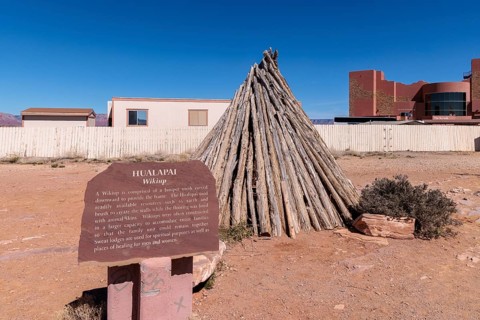 Hualapai wikiup exhibit teaches about native American culture at Grand Canyon West near Peach