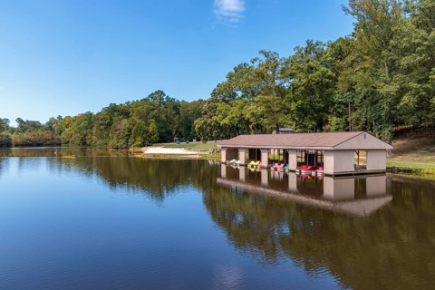 Pedal boats in boat house at Cub Creek Lake in Natchez Trace State Park near Wildersville,
