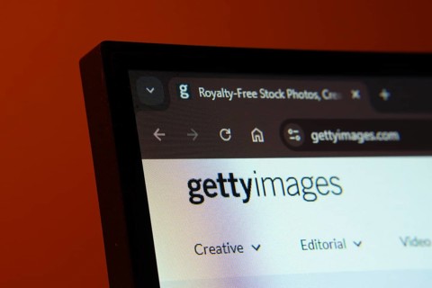 Close-up of a computer screen displaying the Getty Images web interface in dark mode