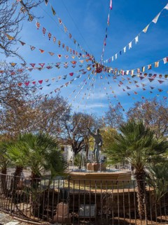 Plaza Ruedo Alamda, fountain, early spring, Ronda, Andalusia, Spain