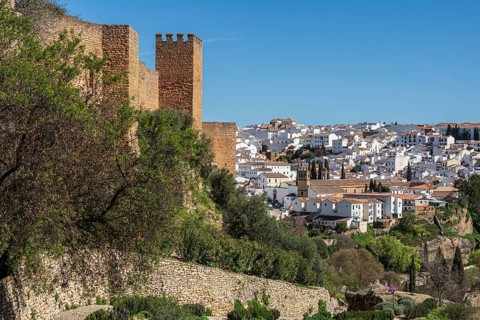 Tower and city wall, early spring, Ronda, Andalusia, Spain