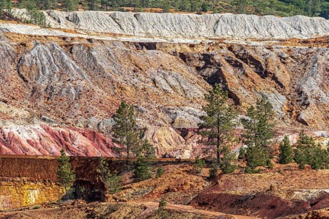 Rio Tinto mining area, destroyed nature and remains of mining activities, views along the touristic