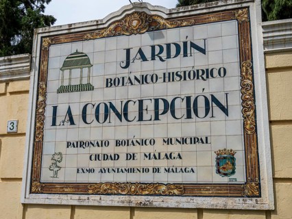 Sign of botanic garden, city Malaga, Andalusia, Spain