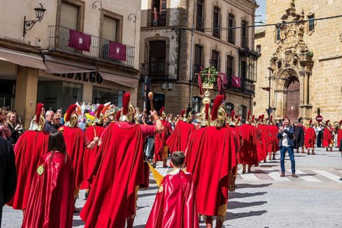 Drum and trumpet band parading through the streets of Ubeda during the celebration of the