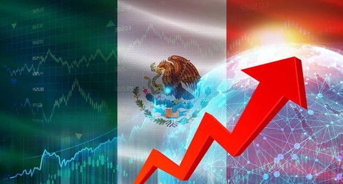 Global financial growth with Mexico flag. Financial growth with Mexico flag on economic background