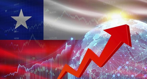 Global financial growth with Chile flag. Financial growth with Chile flag on economic background